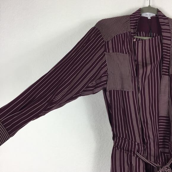 NWT Reiss Albi Burgundy Striped Shirt Dress Size 0 Tie Waist Button Workwear - Picture 13 of 16